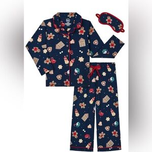 Long sleeve button front pajama top and pants set with watching eye mask 3PC NWT